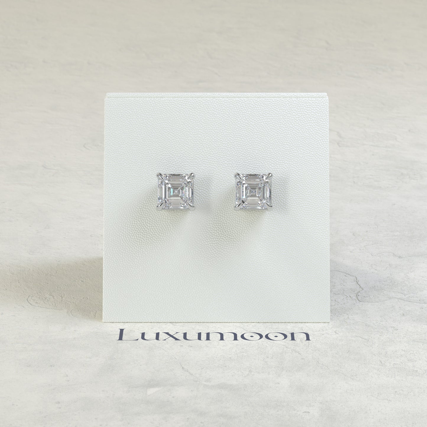 The Syra – 3 Ct Asscher Diamond Solitaire Studs in Classic Four Prong Basket