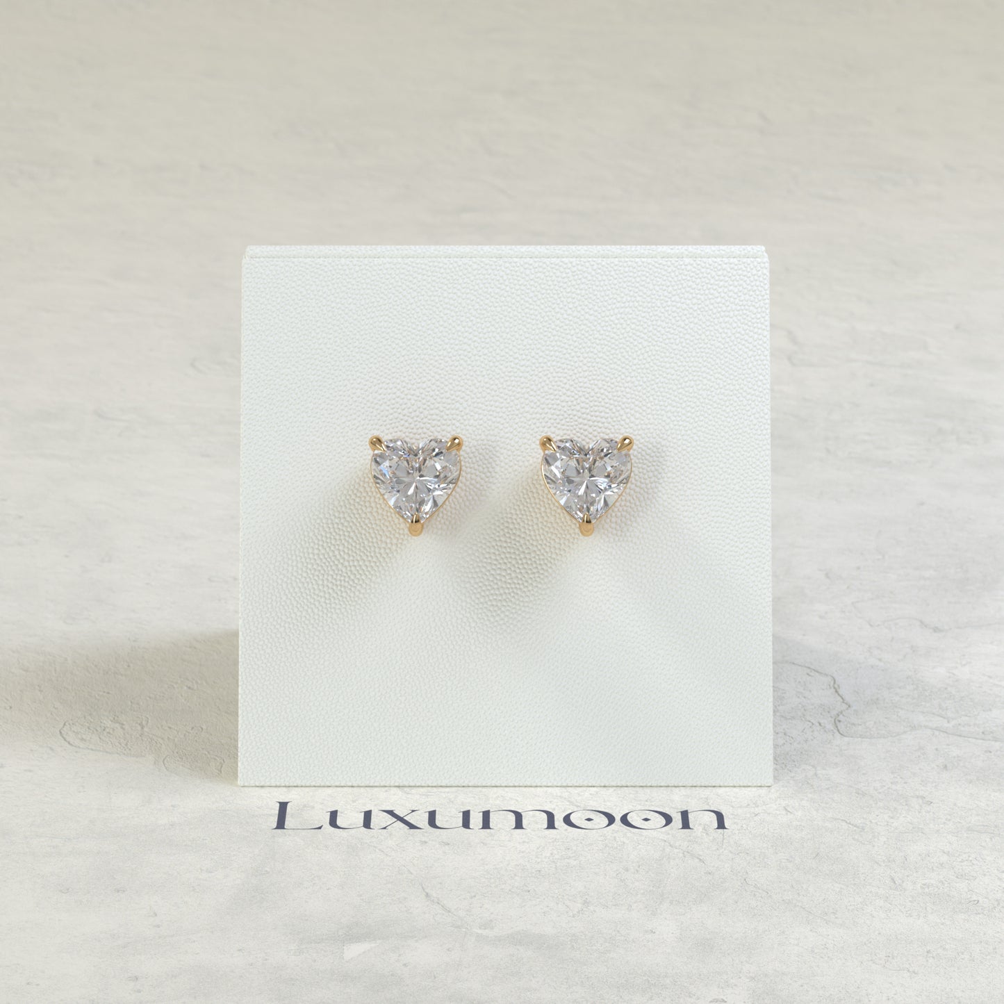 The Orin – 3 Ct Heart Diamond Solitaire Studs in Classic Prong Basket