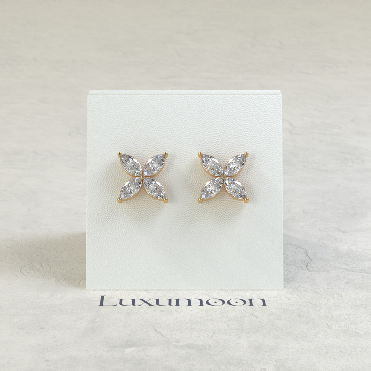 The Aeva – Marquise Diamond Flower Stud Earrings in Four Petal Setting