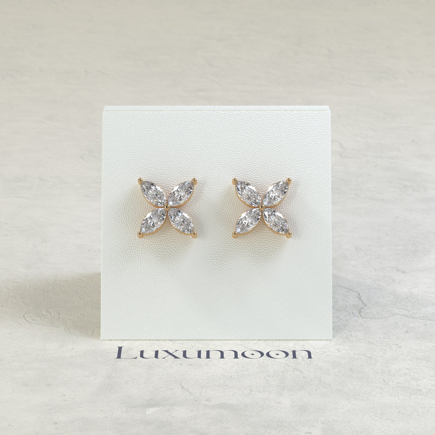 The Aeva – Marquise Diamond Flower Stud Earrings in Four Petal Setting