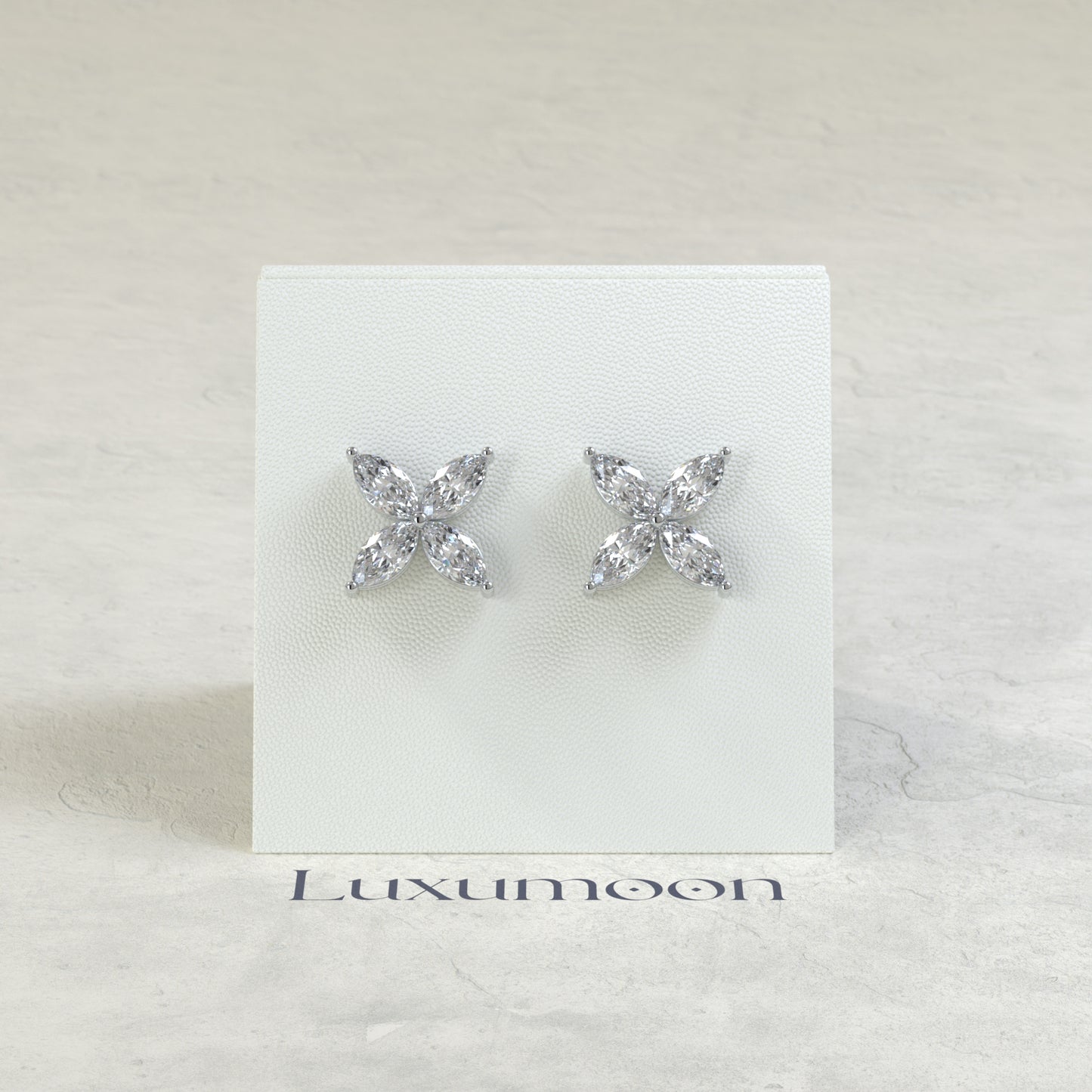 The Aeva – Marquise Diamond Flower Stud Earrings in Four Petal Setting