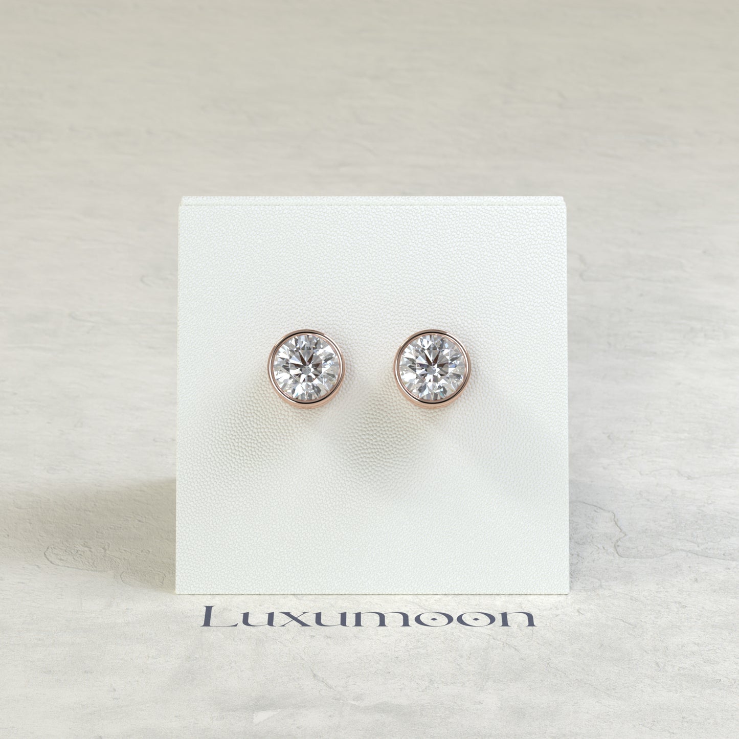 The Celyn – 1 Ct Round Diamond Solitaire Studs in Sleek Full Bezel Setting