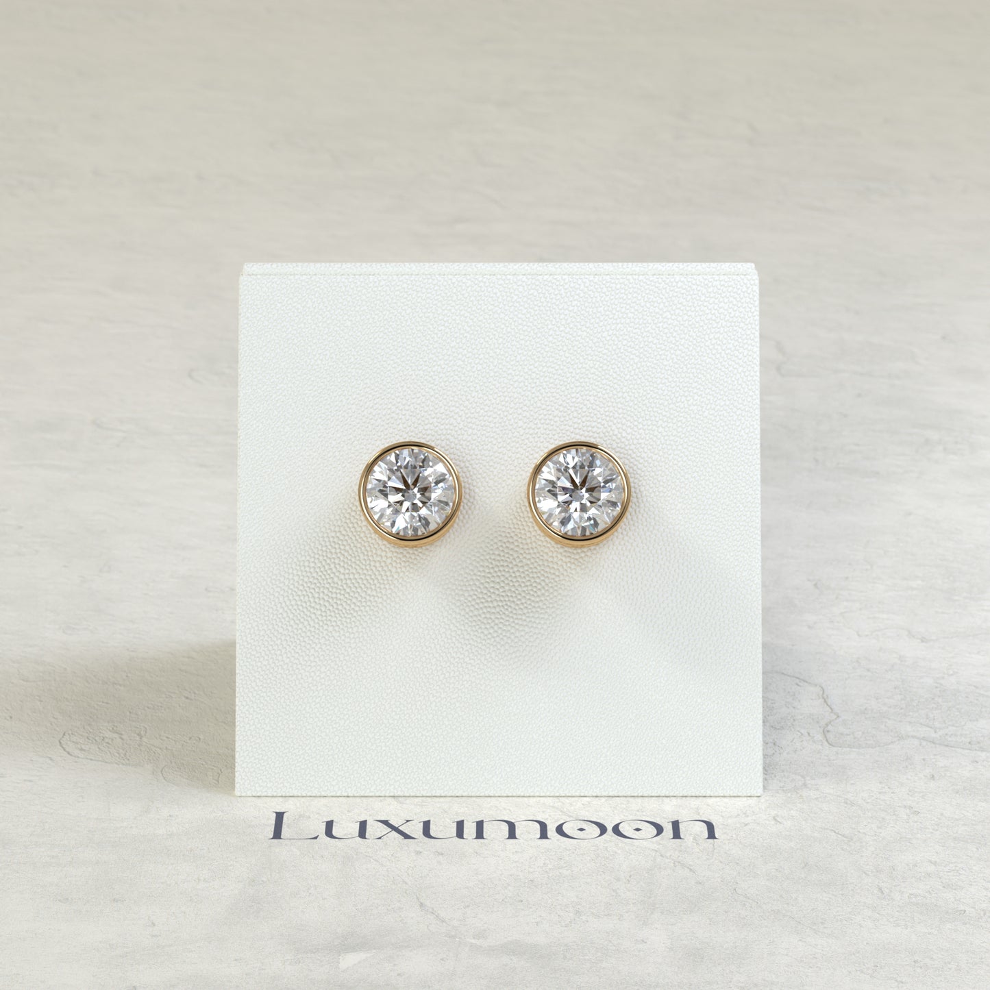 The Celyn – 1 Ct Round Diamond Solitaire Studs in Sleek Full Bezel Setting