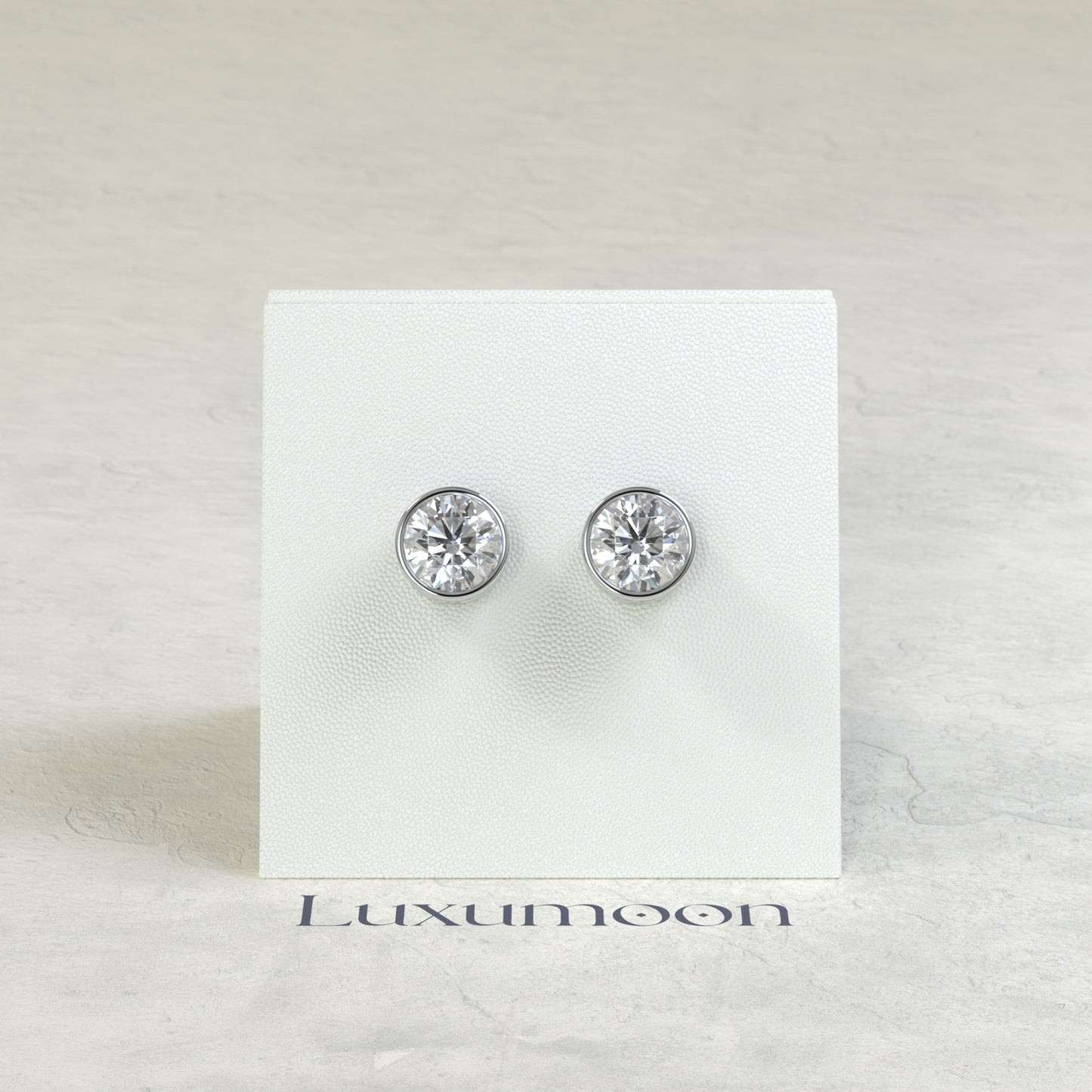 The Celyn – 1 Ct Round Diamond Solitaire Studs in Sleek Full Bezel Setting