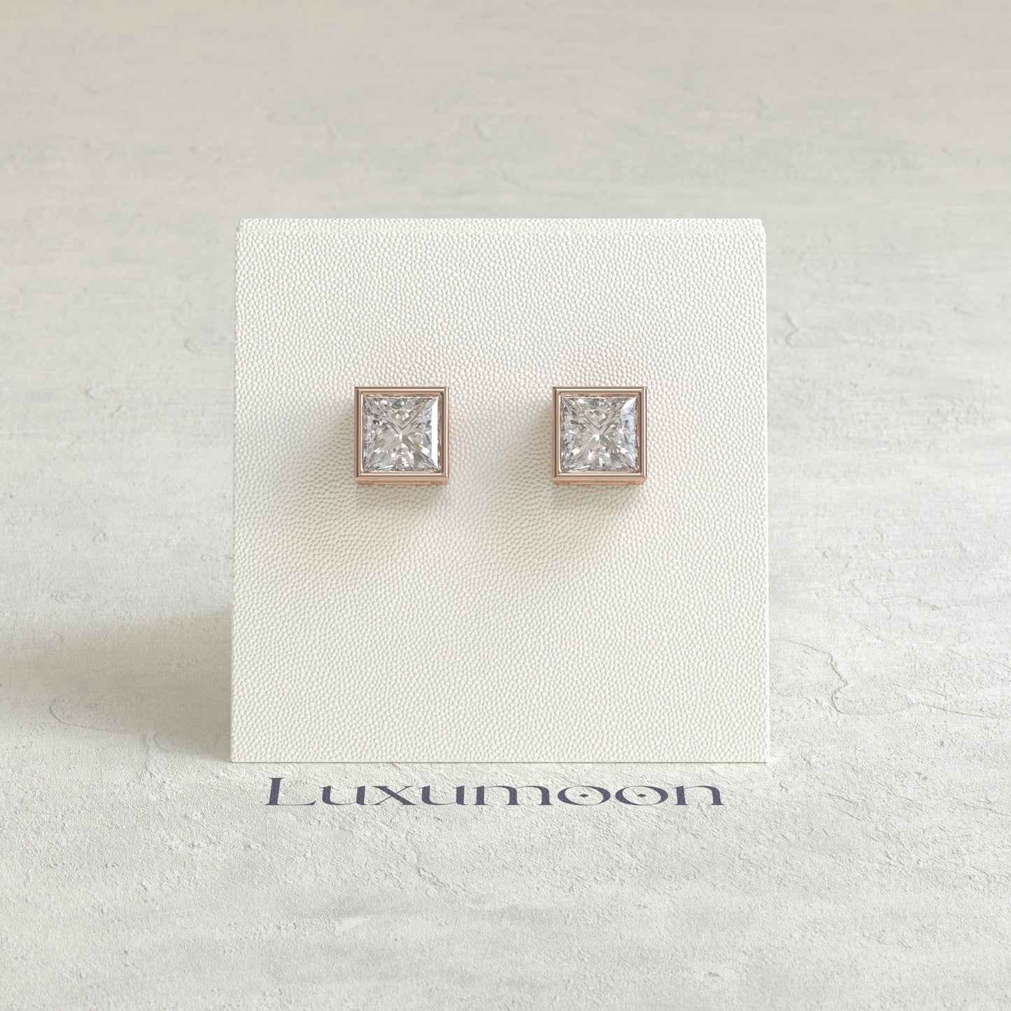 The Vera – 2 Ct Princess Diamond Solitaire Studs in Sleek Full Bezel Setting