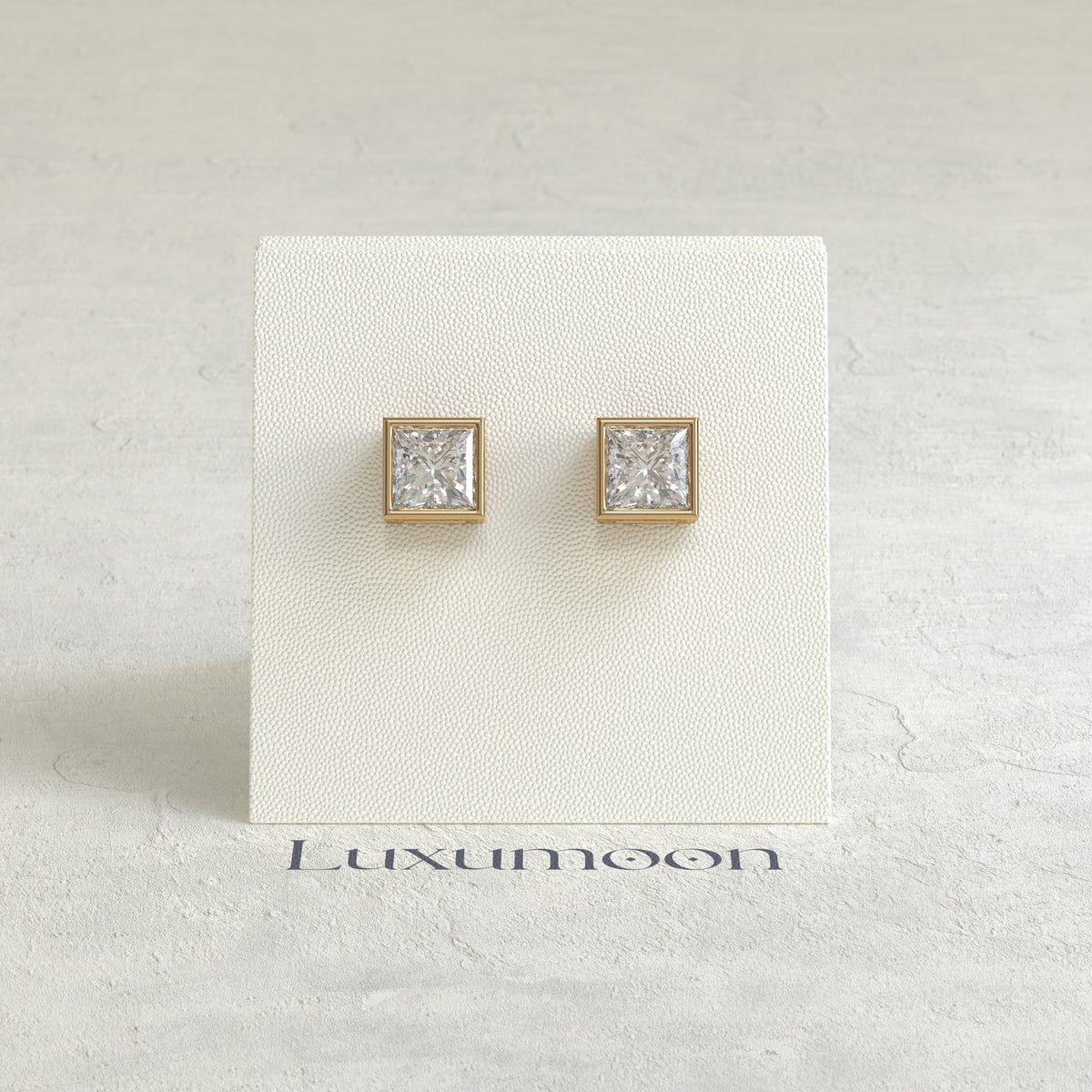 The Vera – 2 Ct Princess Diamond Solitaire Studs in Sleek Full Bezel Setting