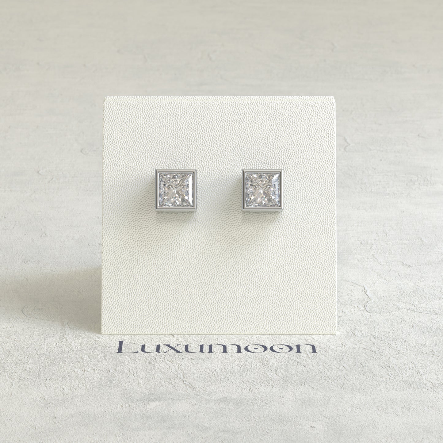 The Vera – 2 Ct Princess Diamond Solitaire Studs in Sleek Full Bezel Setting