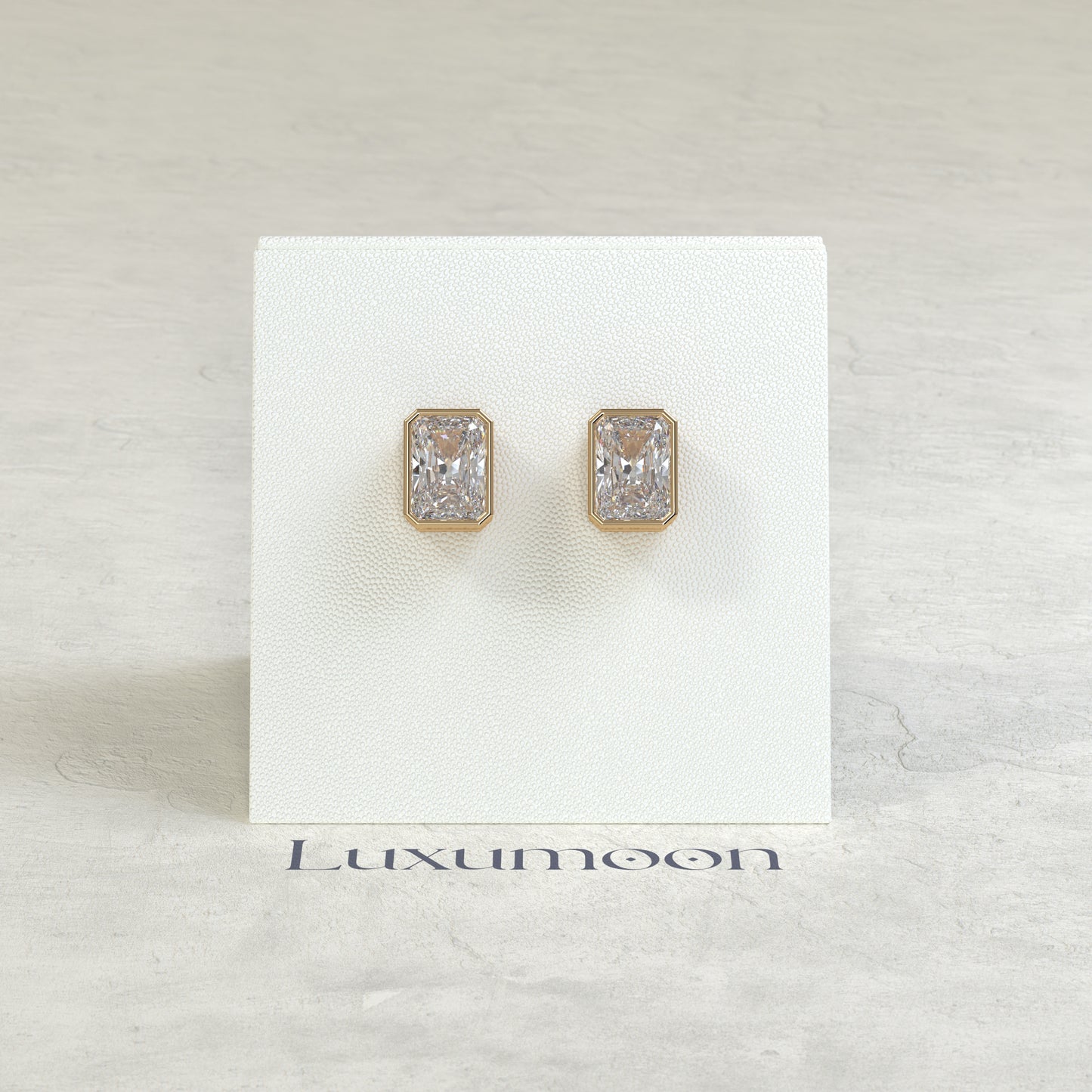 The Ovia – 2 Ct Radiant Diamond Solitaire Studs in Sleek Full Bezel Setting