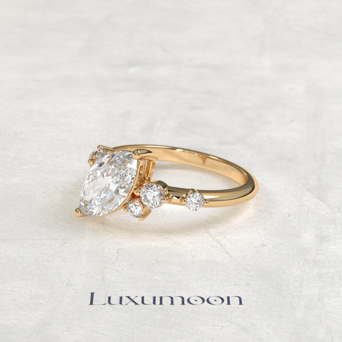 The Ziven – Marquise Solitaire Diamond Ring with Scattered Round Diamond Accents