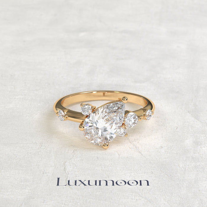 The Aure – Pear Cut Lab Grown Diamond Scattered Accent Engagement Ring