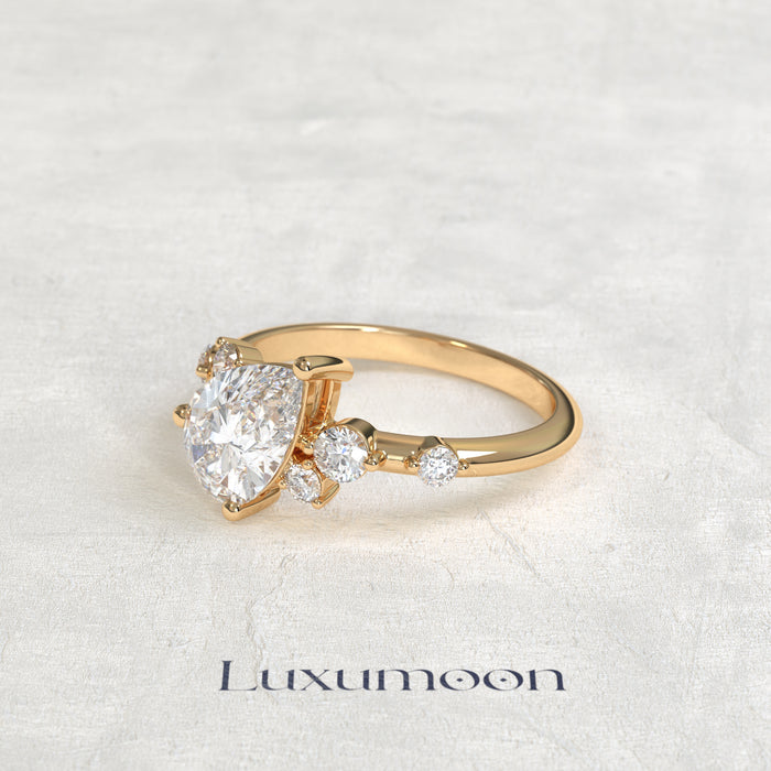 The Aure – Pear Cut Lab Grown Diamond Scattered Accent Engagement Ring