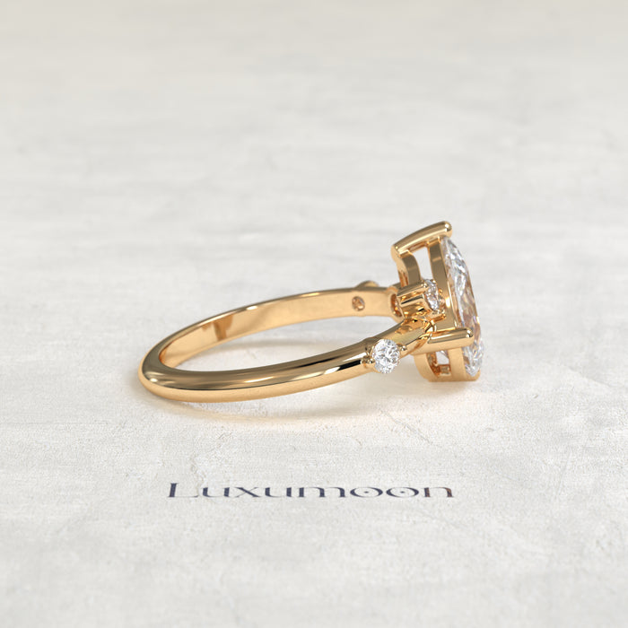 The Aure – Pear Cut Lab Grown Diamond Scattered Accent Engagement Ring