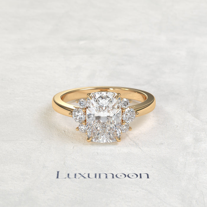 The Auve – Elongated Cushion Lab Grown Diamond Cluster Accent Engagement Ring