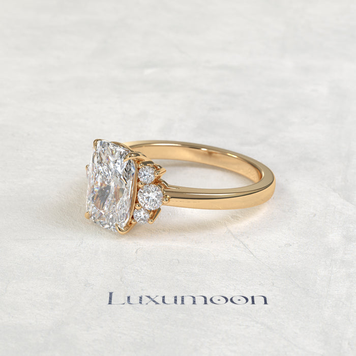 The Auve – Elongated Cushion Lab Grown Diamond Cluster Accent Engagement Ring
