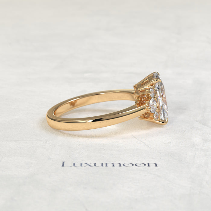 The Auve – Elongated Cushion Lab Grown Diamond Cluster Accent Engagement Ring