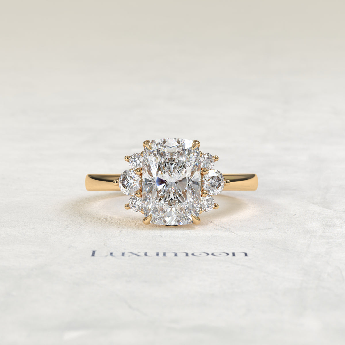 The Auve – Elongated Cushion Lab Grown Diamond Cluster Accent Engagement Ring