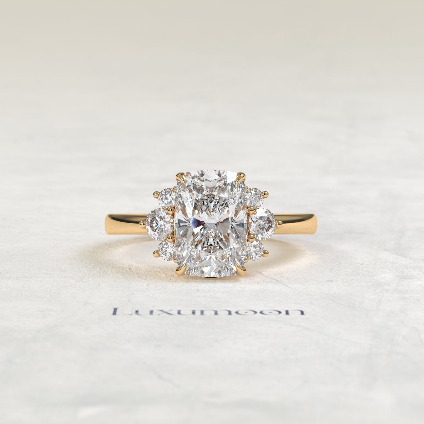 The Auve – Elongated Cushion Lab Grown Diamond Cluster Accent Engagement Ring