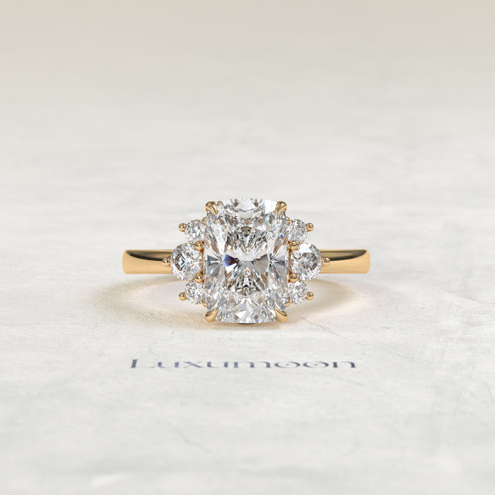 The Auve – Elongated Cushion Lab Grown Diamond Cluster Accent Engagement Ring