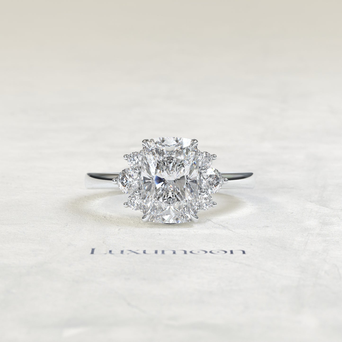 The Auve – Elongated Cushion Lab Grown Diamond Cluster Accent Engagement Ring