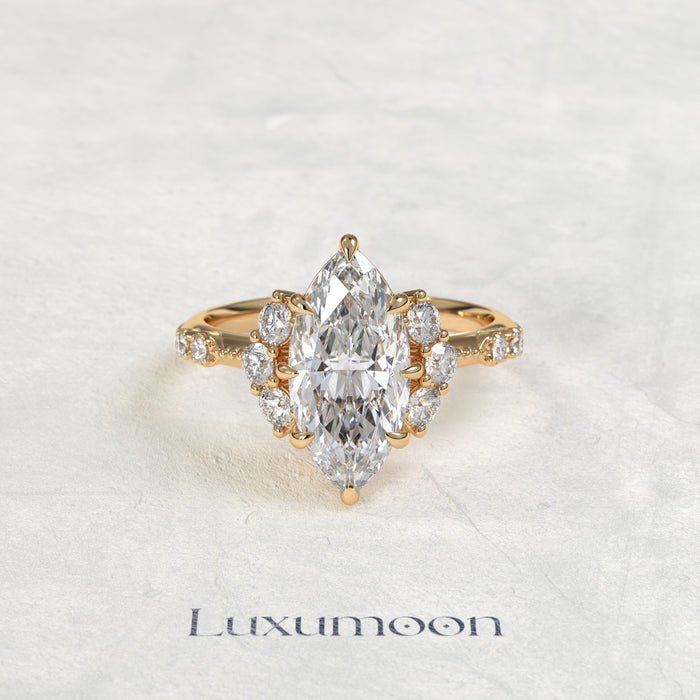 The Velin – Marquise Lab Grown Diamond Floating Cluster Accent Engagement Ring