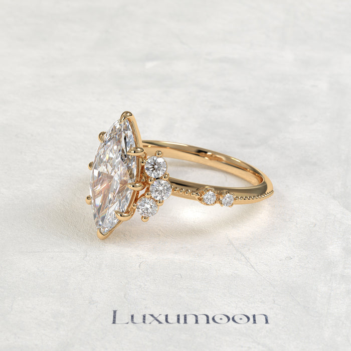 The Velin – Marquise Lab Grown Diamond Floating Cluster Accent Engagement Ring