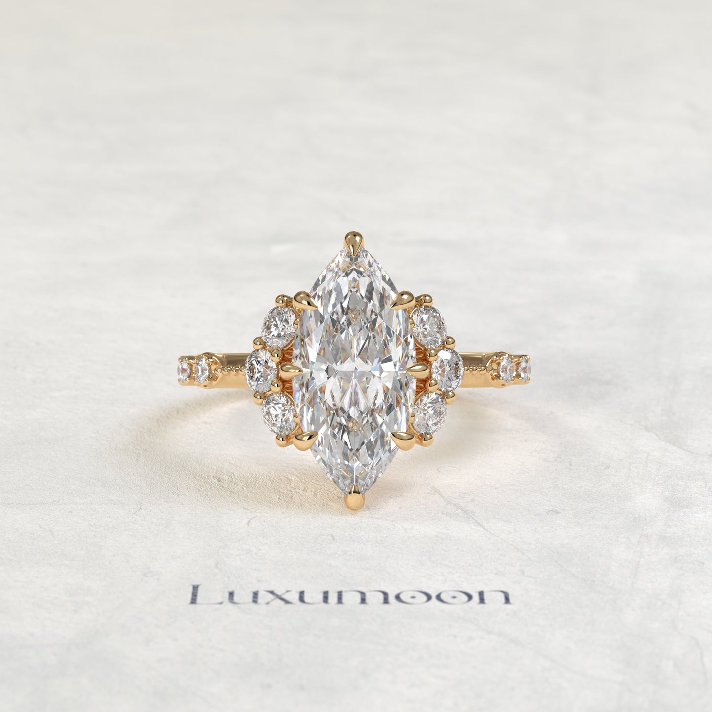 The Velin – Marquise Lab Grown Diamond Floating Cluster Accent Engagement Ring