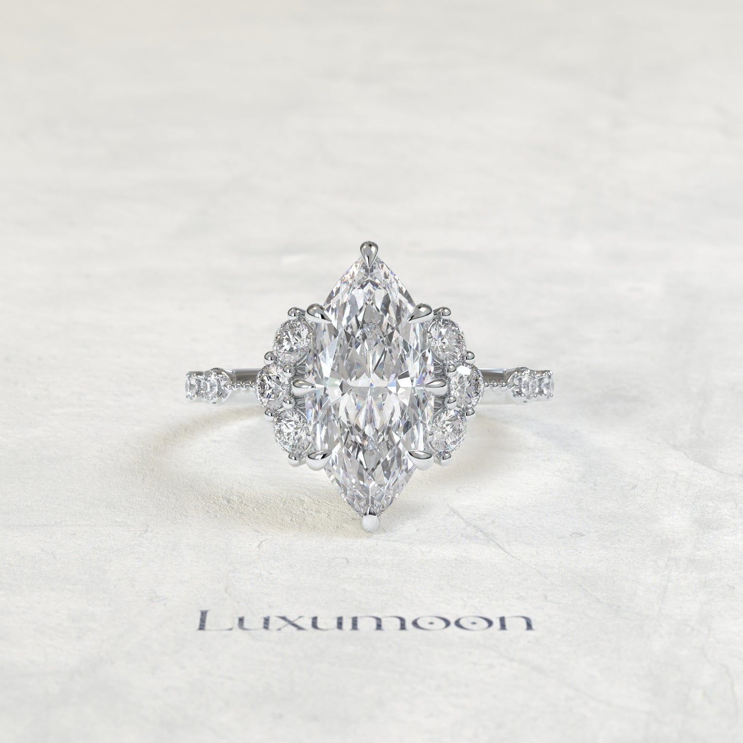 The Velin – Marquise Lab Grown Diamond Floating Cluster Accent Engagement Ring