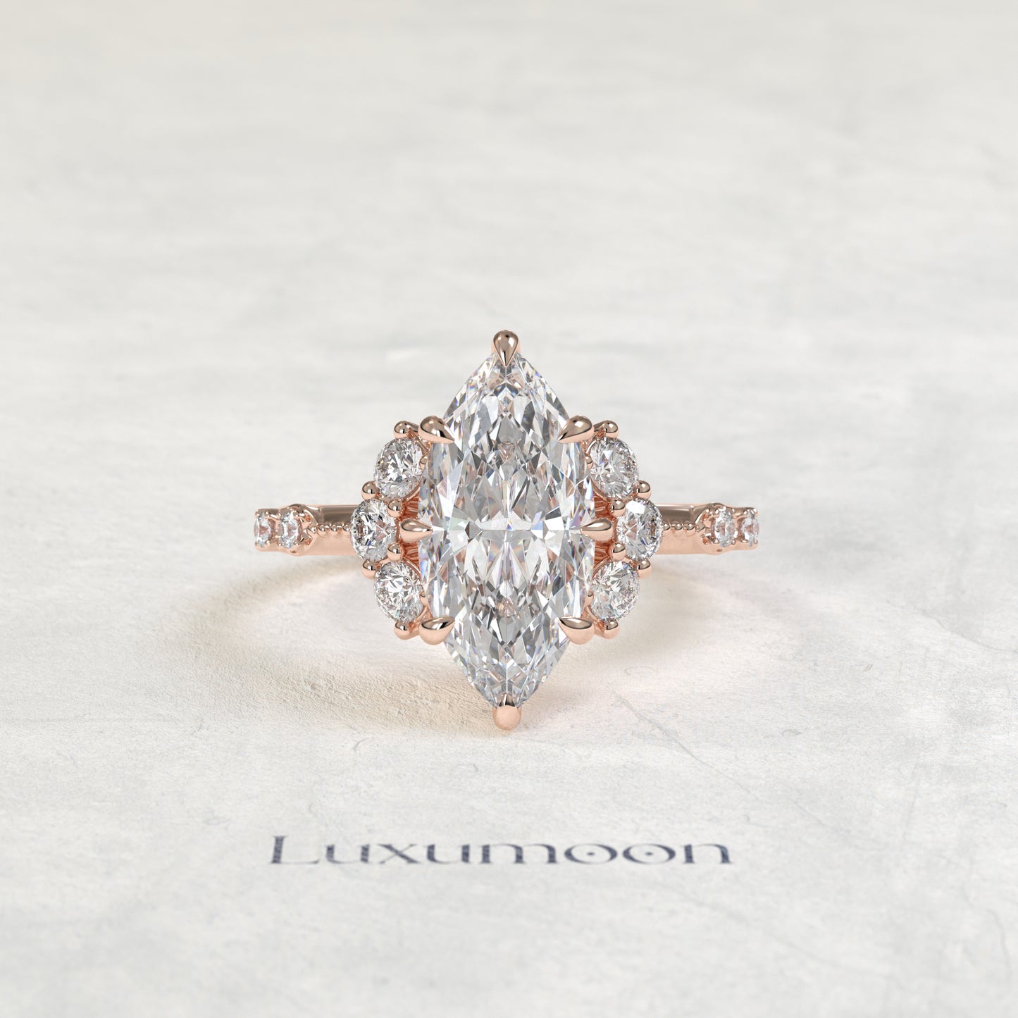 The Velin – Marquise Lab Grown Diamond Floating Cluster Accent Engagement Ring