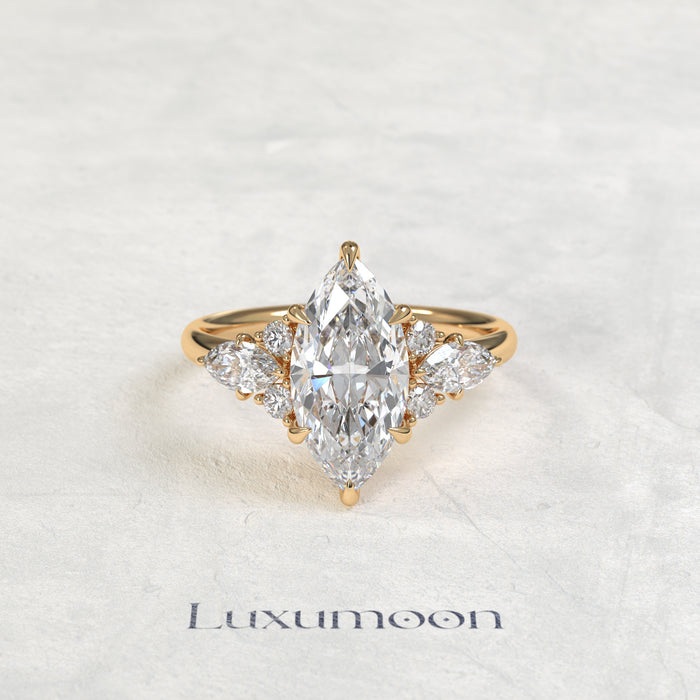 The Neris – Marquise Lab Grown Diamond Multi-Cut Cluster Accent Engagement Ring