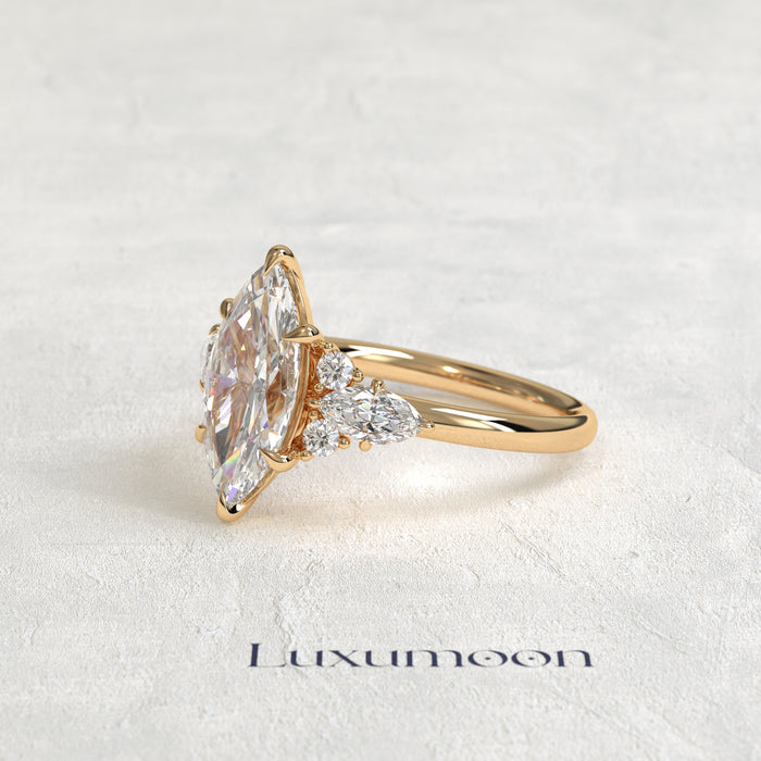 The Neris – Marquise Lab Grown Diamond Multi-Cut Cluster Accent Engagement Ring