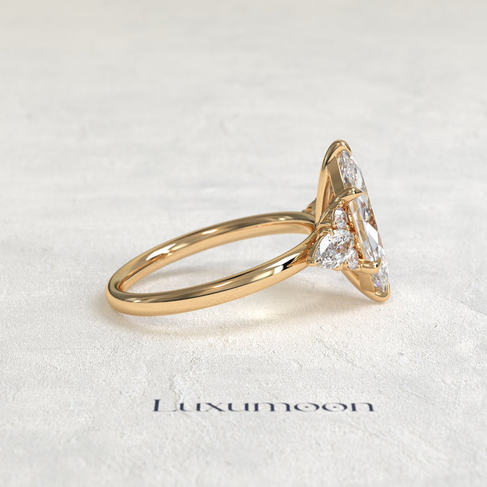 The Neris – Marquise Lab Grown Diamond Multi-Cut Cluster Accent Engagement Ring