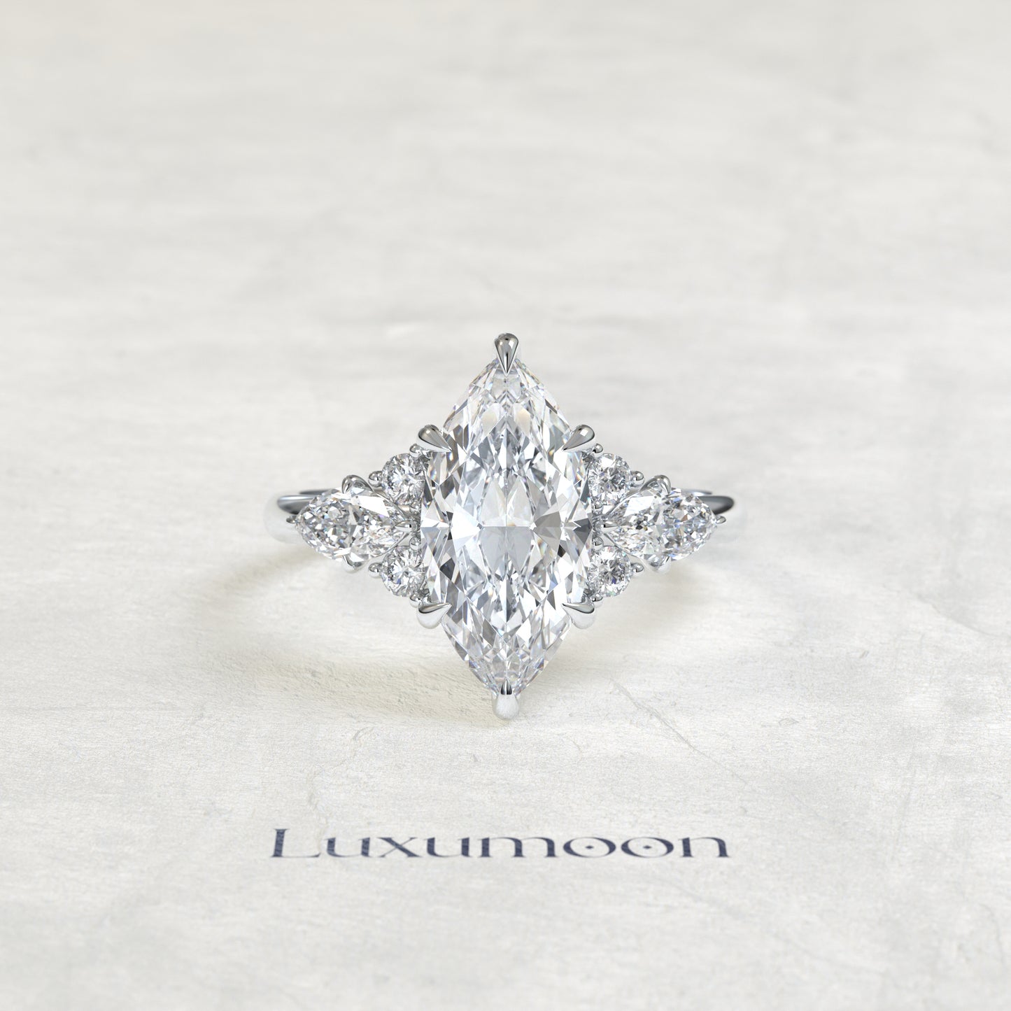 The Neris – Marquise Lab Grown Diamond Multi-Cut Cluster Accent Engagement Ring
