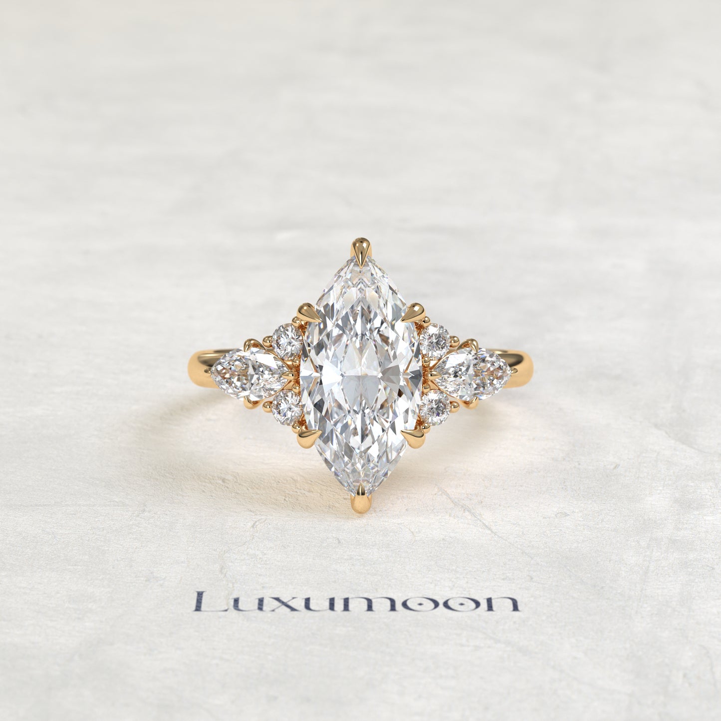 The Neris – Marquise Lab Grown Diamond Multi-Cut Cluster Accent Engagement Ring