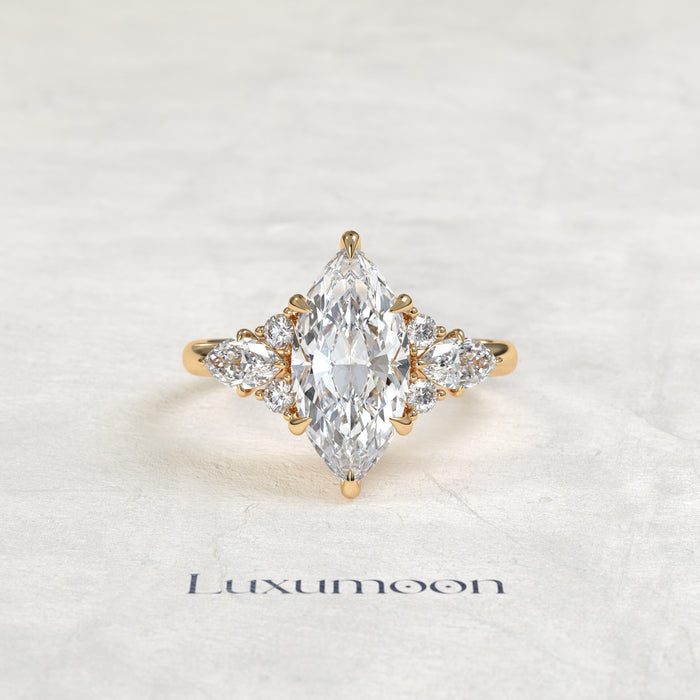 The Neris – Marquise Lab Grown Diamond Multi-Cut Cluster Accent Engagement Ring