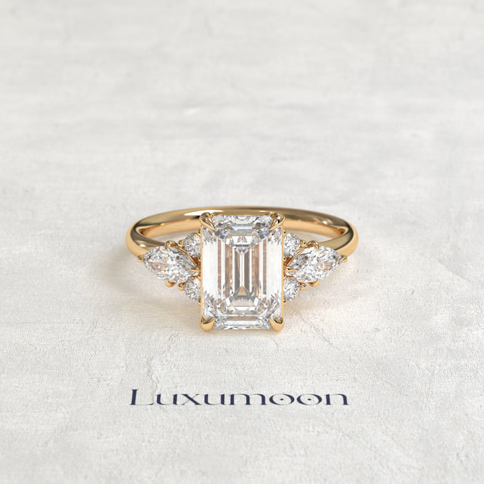 The Avel – Emerald Cut Lab Grown Diamond Multi-Cut Wing Cluster Engagement Ring
