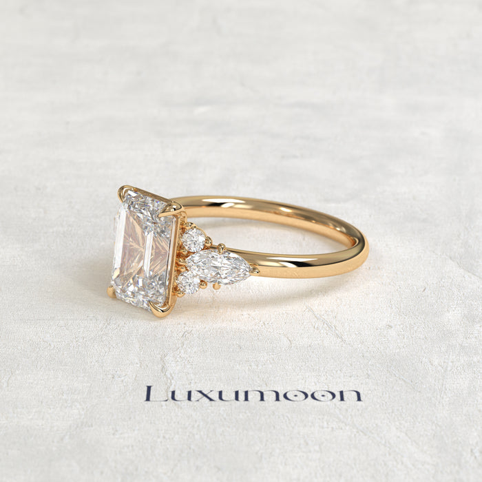 The Avel – Emerald Cut Lab Grown Diamond Multi-Cut Wing Cluster Engagement Ring