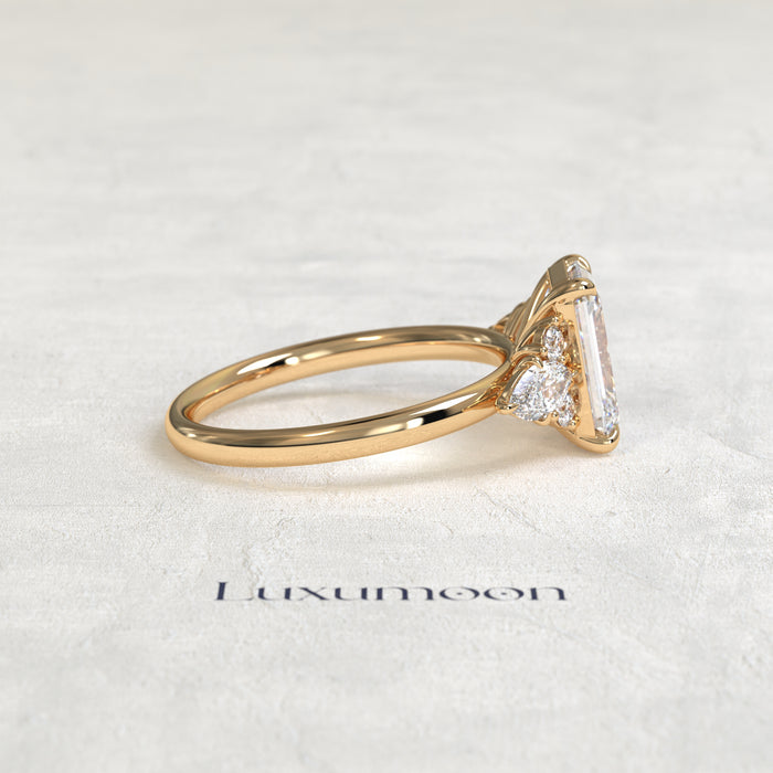 The Avel – Emerald Cut Lab Grown Diamond Multi-Cut Wing Cluster Engagement Ring