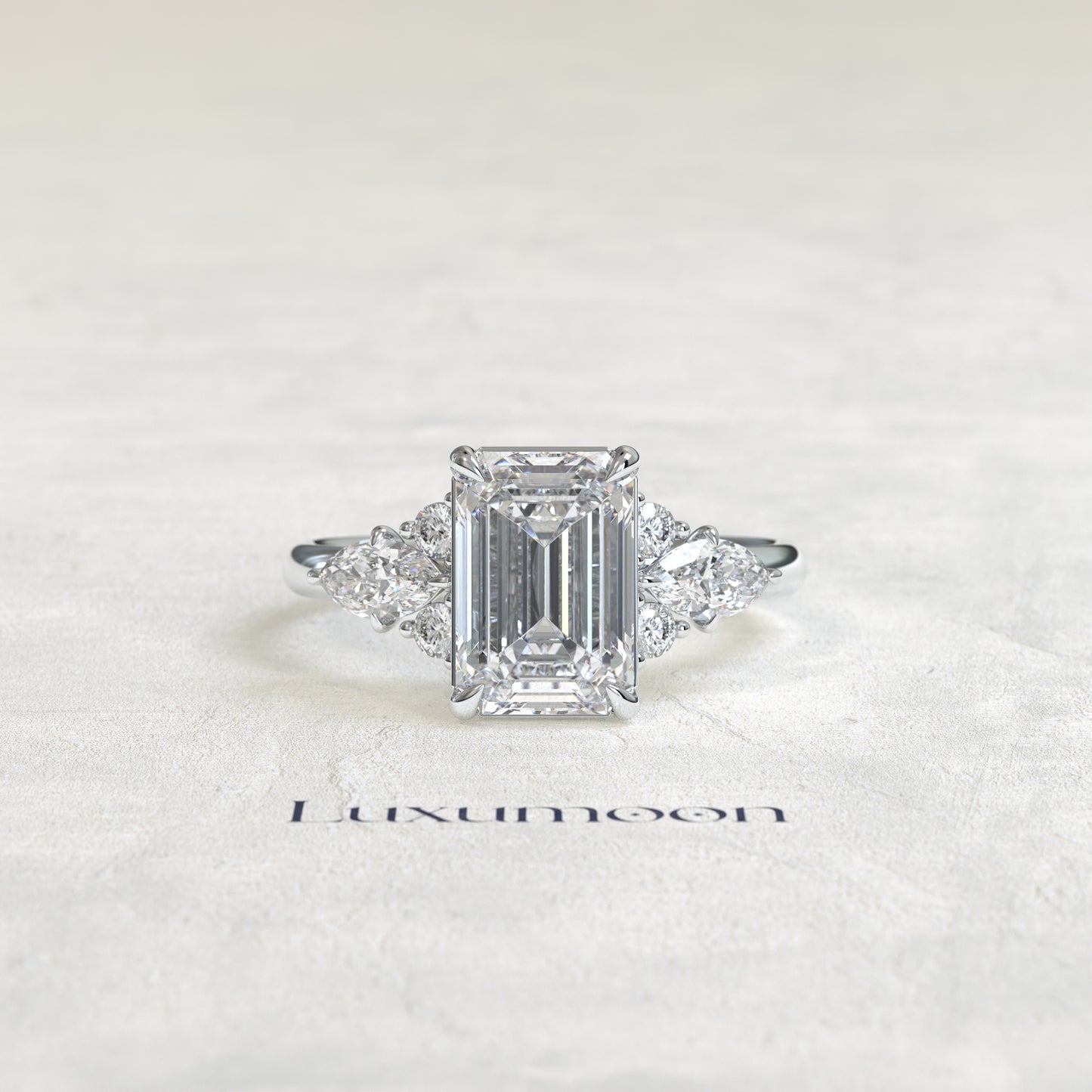 The Avel – Emerald Cut Lab Grown Diamond Multi-Cut Wing Cluster Engagement Ring