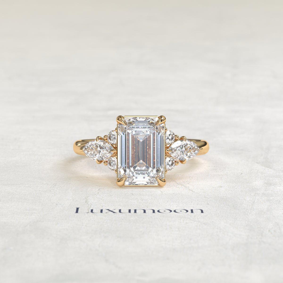 The Avel – Emerald Cut Lab Grown Diamond Multi-Cut Wing Cluster Engagement Ring