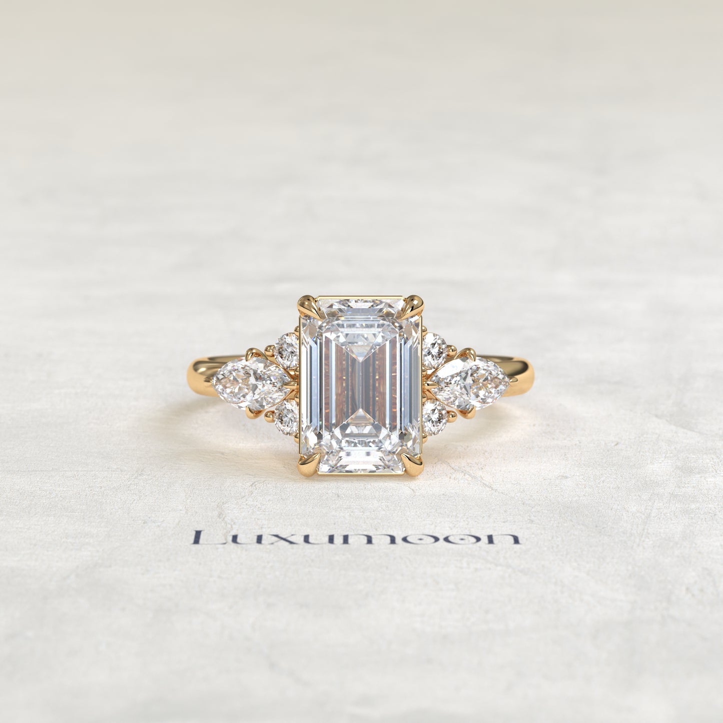 The Avel – Emerald Cut Lab Grown Diamond Multi-Cut Wing Cluster Engagement Ring
