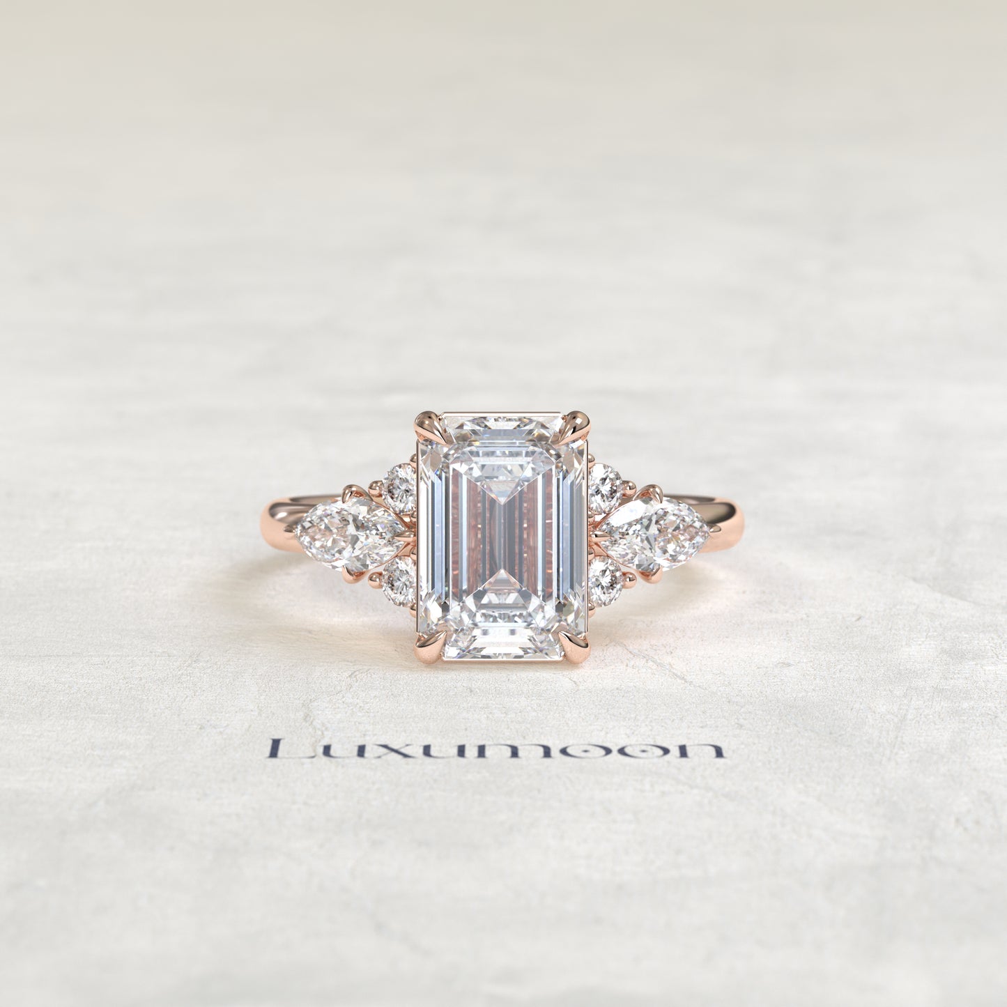 The Avel – Emerald Cut Lab Grown Diamond Multi-Cut Wing Cluster Engagement Ring