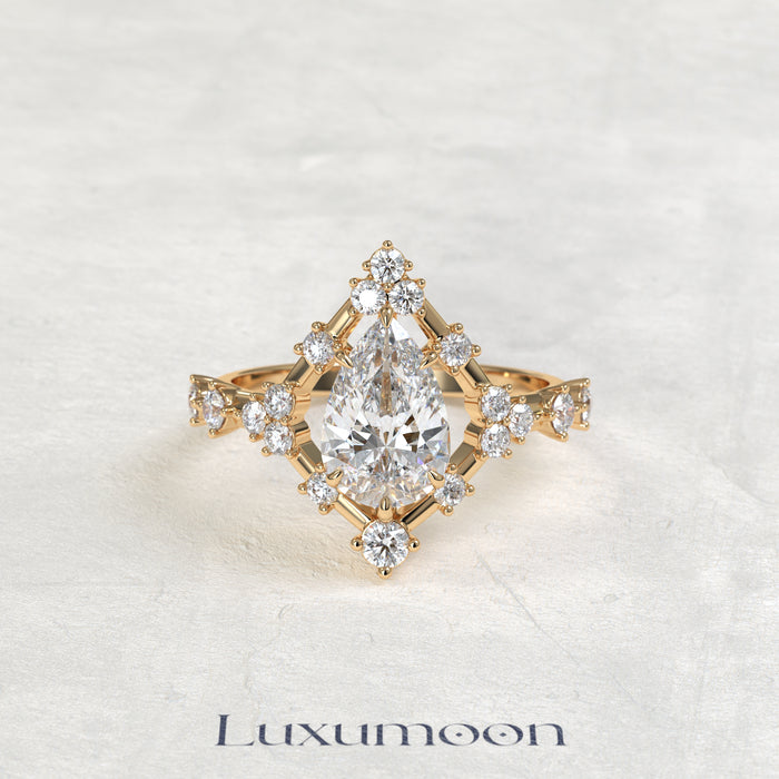The Elyra – Pear Cut Lab Grown Diamond Art Deco Diamond Frame Engagement Ring