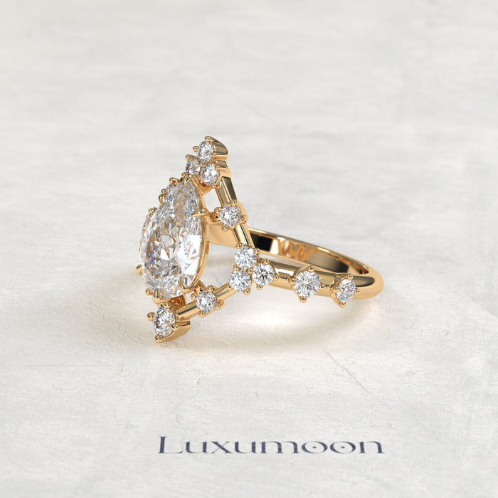The Elyra – Pear Cut Lab Grown Diamond Art Deco Diamond Frame Engagement Ring