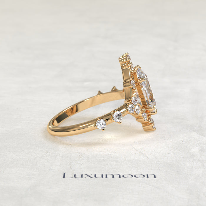 The Elyra – Pear Cut Lab Grown Diamond Art Deco Diamond Frame Engagement Ring