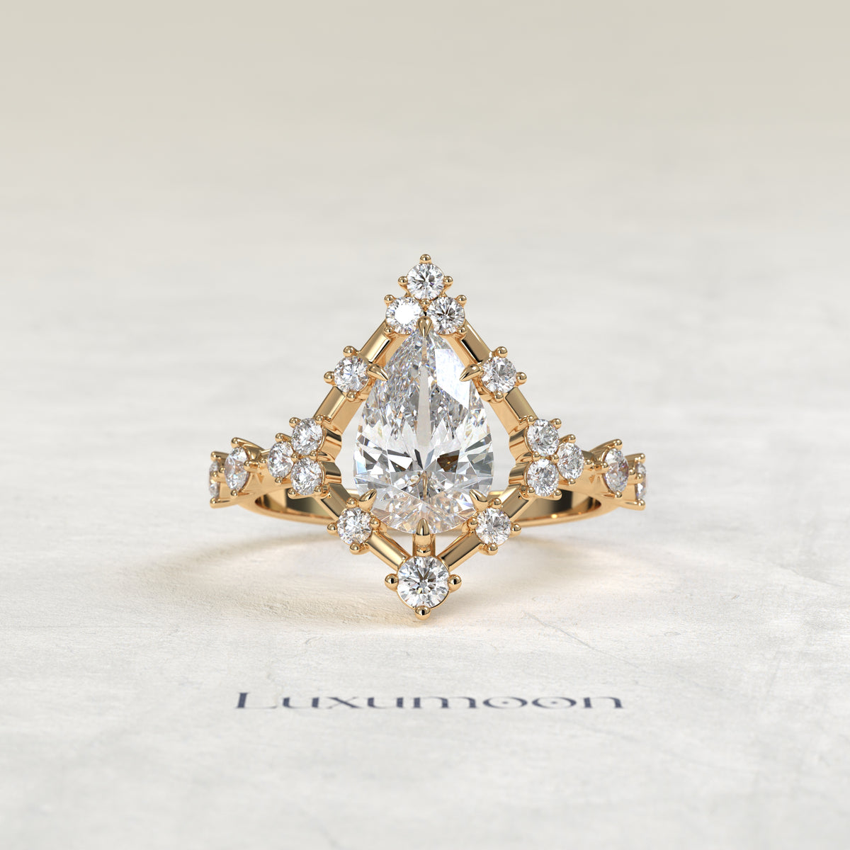 The Elyra – Pear Cut Lab Grown Diamond Art Deco Diamond Frame Engagement Ring