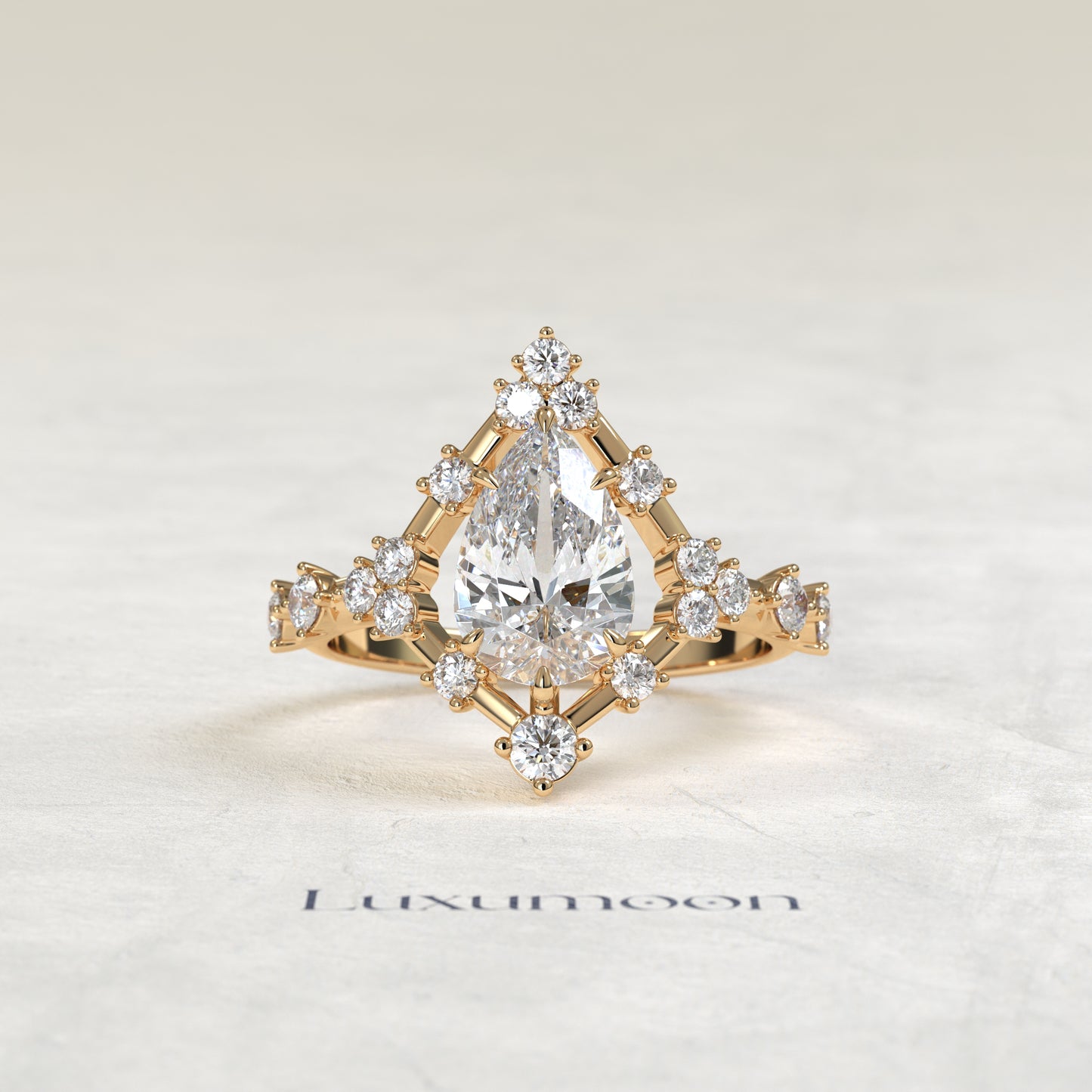 The Elyra – Pear Cut Lab Grown Diamond Art Deco Diamond Frame Engagement Ring