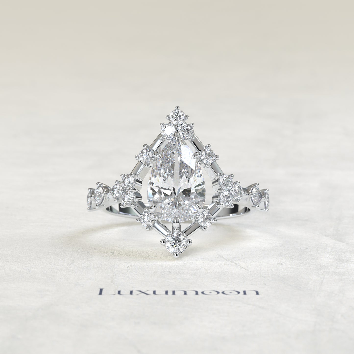 The Elyra – Pear Cut Lab Grown Diamond Art Deco Diamond Frame Engagement Ring
