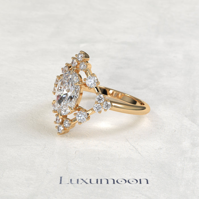 The Lora – Oval Cut Lab Grown Diamond Art Deco Open Diamond Frame Engagement Ring