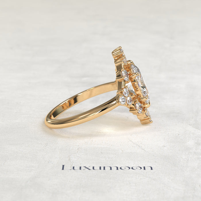 The Lora – Oval Cut Lab Grown Diamond Art Deco Open Diamond Frame Engagement Ring