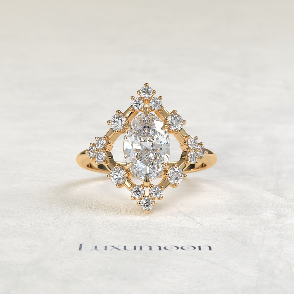 The Lora – Oval Cut Lab Grown Diamond Art Deco Open Diamond Frame Engagement Ring